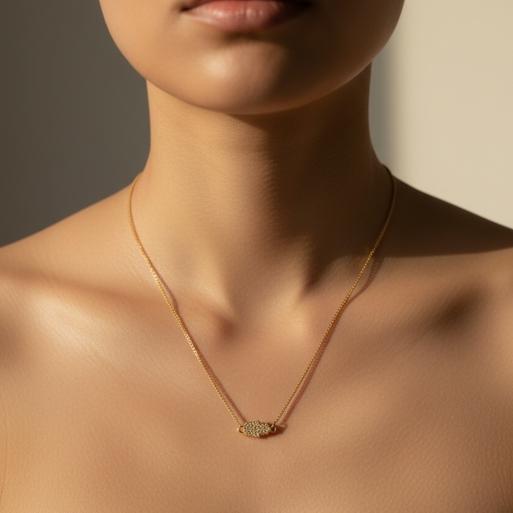 Gold Pavé Bar Necklace - Elegant Women's Necklace